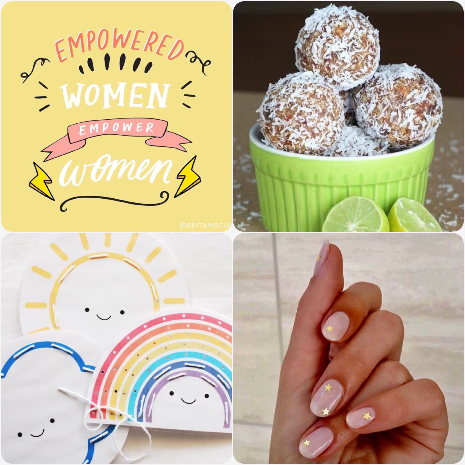 Fab Friday - girl power quote - Empowered Women empower women, key lime bliss balls, Kids stitching cards, Pink nails with gold star manicure 